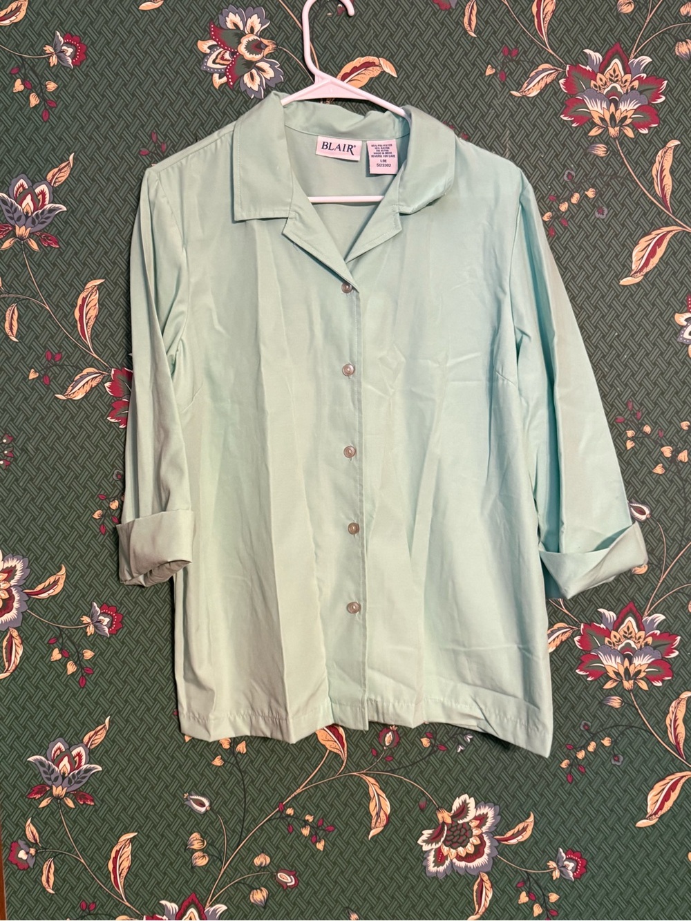 Blair Women's Mint Green Button-Front Shirt 3/4 sleeve